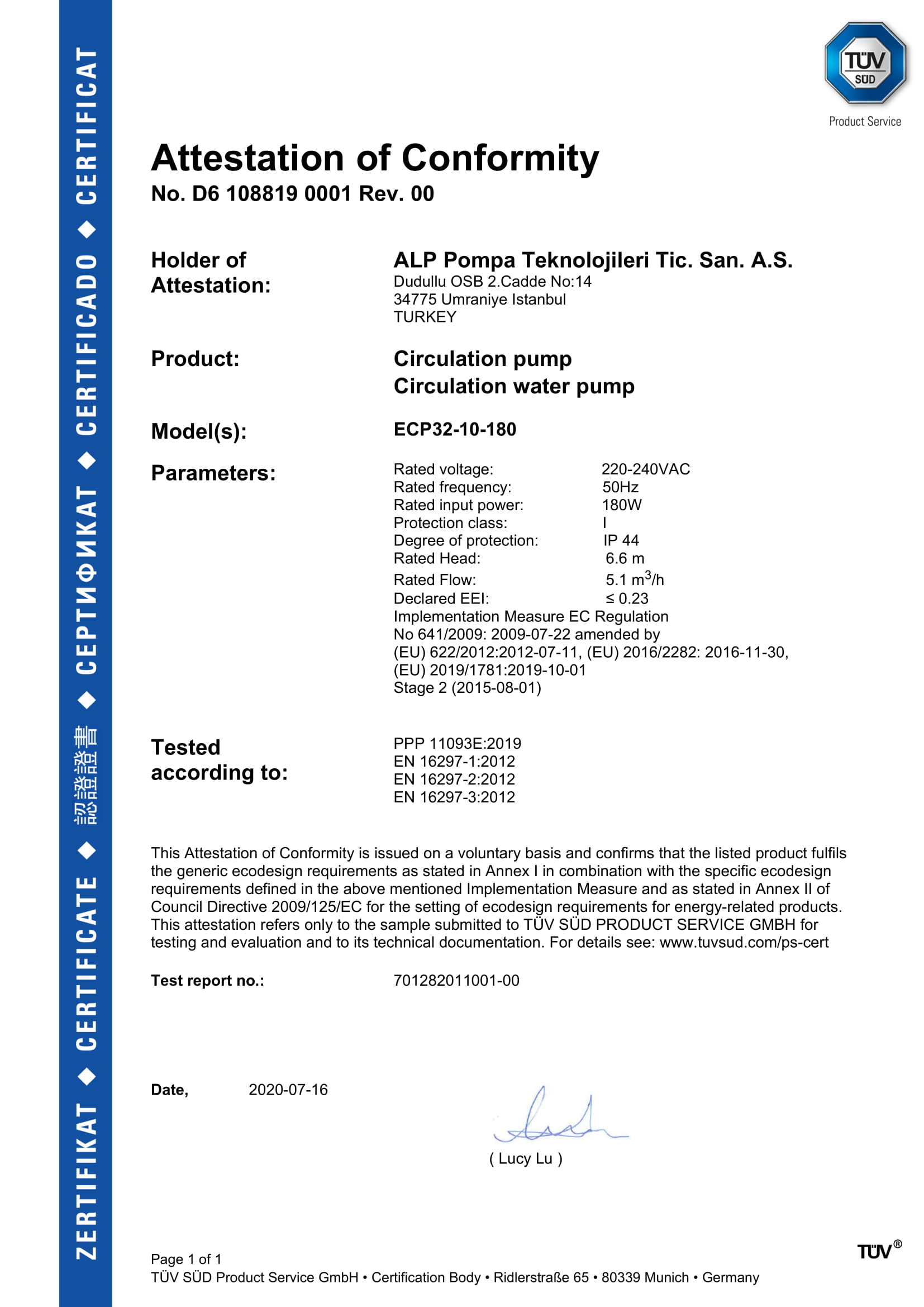 Certificates | Etna Pump and Booster Technologies